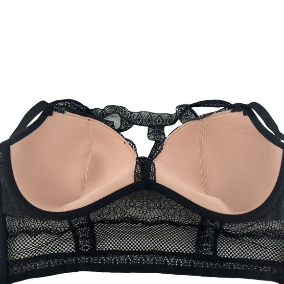 Victoria's Secret Long Line Choker Black Mesh Lined Plunge Bra Womens 34DD - Picture 3 of 8